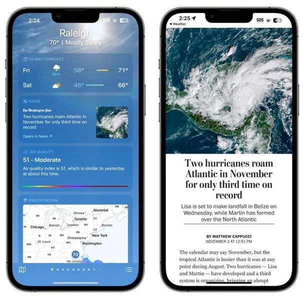 项城苹果14维修分享iPhone 14手机如何看天气时顺带看新闻 