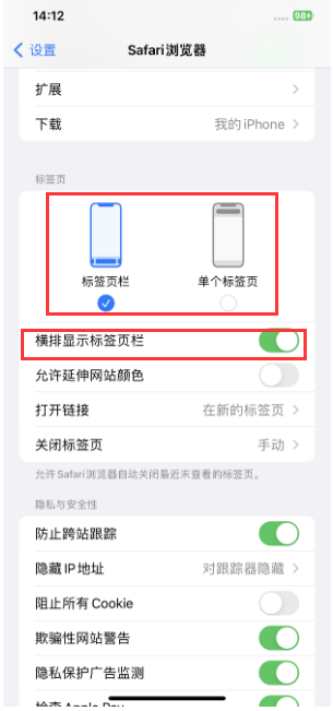 项城苹果手机维修分享Safari浏览器如何切换标签栏位置 